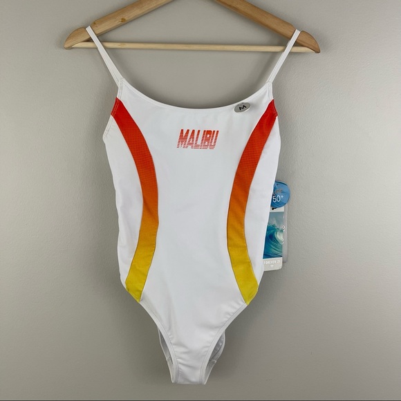 FOREVER 21 White Orange Malibu Graphic One Piece Swimsuit NEW - Picture 5 of 14